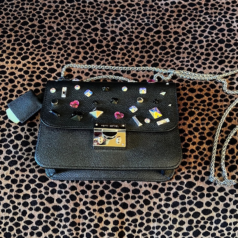 Vintage? Henri Bendel black leather bag with Stones
